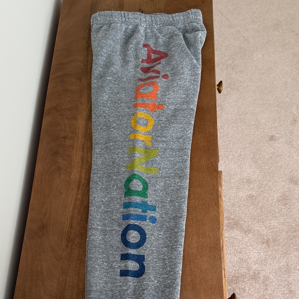 Aviator Nation Kids Heather Gray Joggers with Rainbow Logo